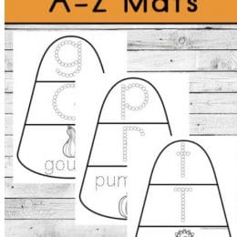 FREE Candy Corn Alphabet Learning Mats. #fhdhomeschoolers #freehomeschooldeals #falllearningmats #freealphabetworksheets #halloweenalphabetworksheets #candycornactivities