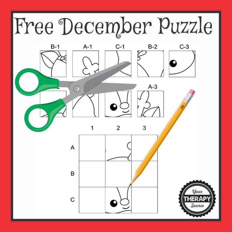 December Cut and Paste Puzzle. #freecutandpastepuzzle #freeprintablepuzzle #winterpuzzleforpreschool #freehomeschooldeals #fhdhomeschoolers