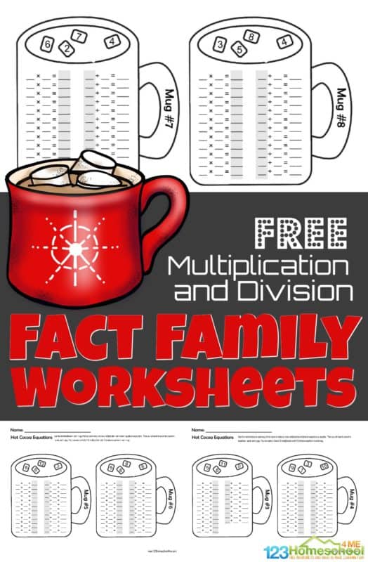 Winter Themed Fact Family Worksheets. #factfamilypracticepages #factfamilyworksheets #mathpracticeworksheets #freehomeschooldeals #fhdhomeschoolers