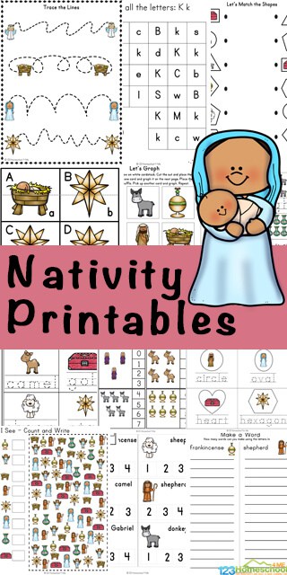 Free Preschool Nativity Worksheets. #freepreschoolworksheets #preschoolchristmasworksheets #freenativityworksheets #freehomeschooldeals #fhdhomeschoolers