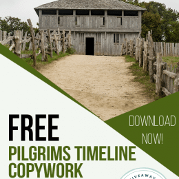 Free Pilgrims Timeline Copywork Pages. #freecopyworkpages #historycopywork #pilgrimscopywork #freehomeschooldeals #fhdhomeschoolers