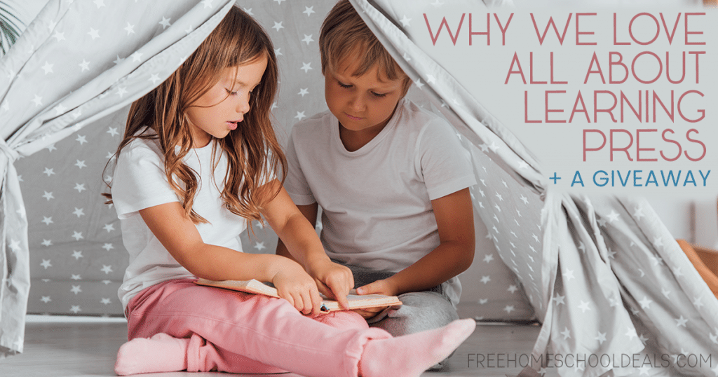 two children reading in a homemade tent- overlay "Why we Love All About Learning Press + Giveaway"