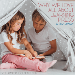 two children reading in a homemade tent- overlay "Why we Love All About Learning Press + Giveaway"