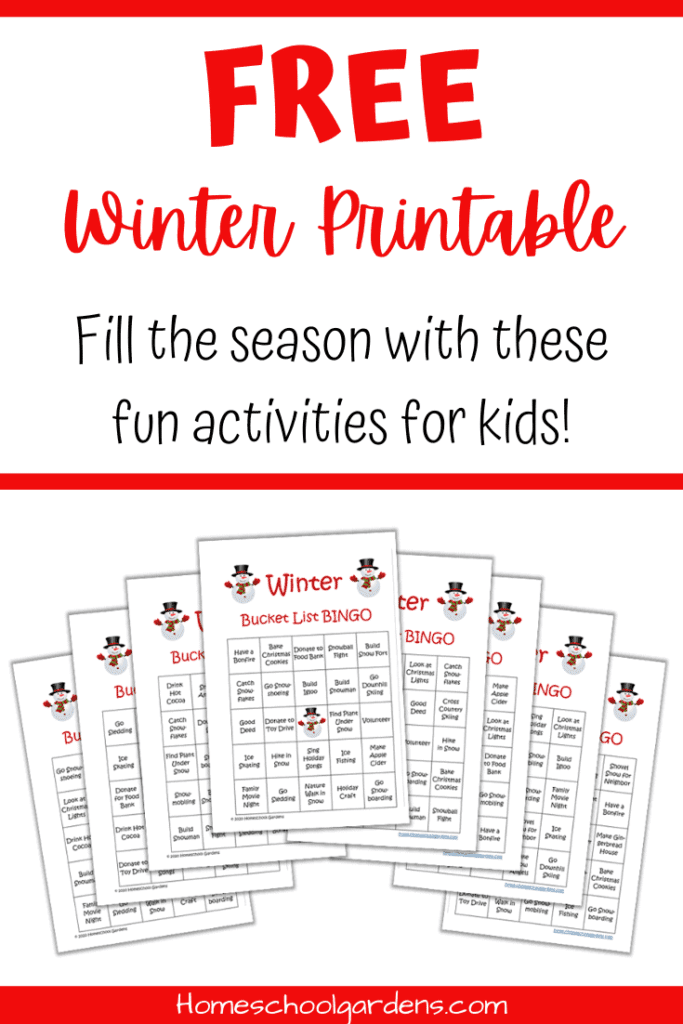 Printable Winter Bingo Game. #freeprintablegames #printablefamilygames #freekidsbingogame #freehomeschooldeals #fhdhomeschoolers