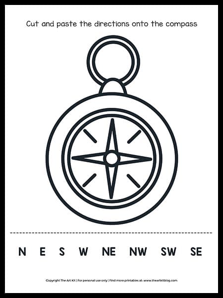 FREE Kids Compass Printable Worksheet. #compassactivityforkids #earlyexplorerscoloringpage #compassworksheet #freehomeschooldeals #fhdhomeschoolers