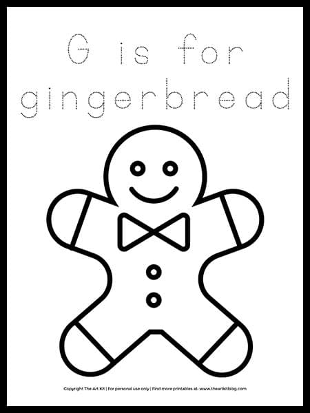 Gingerbread Letter G Coloring Page. #gingerbreadworksheets #christmaspreschoolworksheets #freegingerbreadcoloringpage #freehomeschooldeals #fhdhomeschoolers