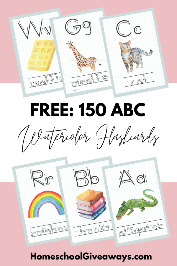 Free Watercolor Alphabet Flashcards. #alphabetflashcards #abcflashcards #preschoolflashcards #freehomeschooldeals #fhdhomeschoolers