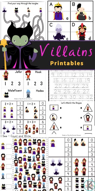 Villains of Disney Kindergarten Activities. #disneykindergartenworksheets #freekindergartenworksheets #disneyprintables #freehomeschooldeals #fhdhomeschoolers