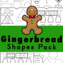 Preschool Gingerbread Math Worksheets. #preschoolshapespages #freeshapeworksheets #freechristmasworksheets #freehomeschooldeals #fhdhomeschoolers