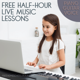 Free Half Hour Live Music Lesson. #freehomeschooldeals #fhdhomeschoolers #musiclesson #livemusiclesson #freemusiclesson