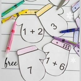 Matching Mittens Addition Activity. #additionfactspractice #additionactivity #freemathgames #freehomeschooldeals #fhdhomeschoolers