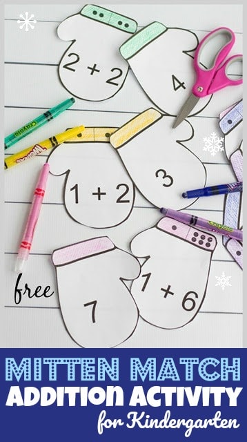 Matching Mittens Addition Activity. #additionfactspractice #additionactivity #freemathgames  #freehomeschooldeals #fhdhomeschoolers