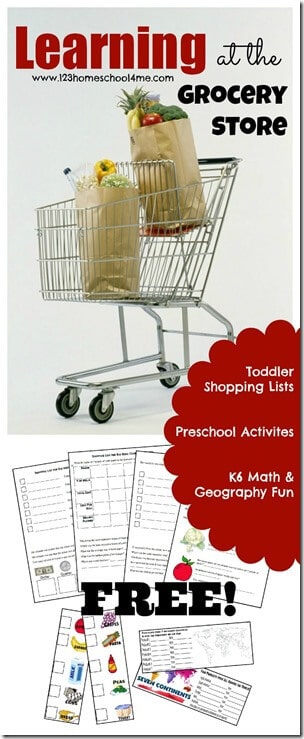 Printable Grocery Store Learning Activities. #grocerystorelearningactivity #shoppingactivityforkids #scavengerhuntforkids #freehomeschooldeals #fhdhomeschoolers