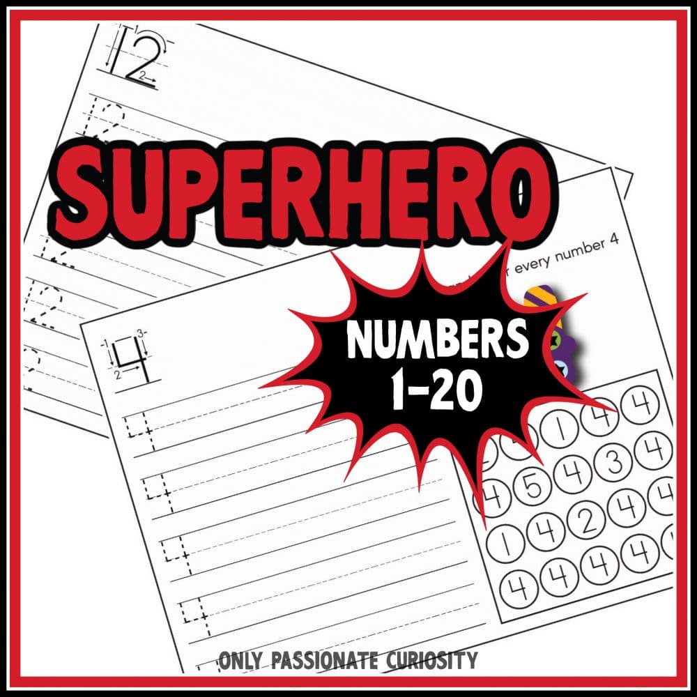 Free Superhero Number Worksheets. #freecountingworksheets #preschoolnumberworksheets #superheroworksheets #freehomeschooldeals #fhdhomeschoolers