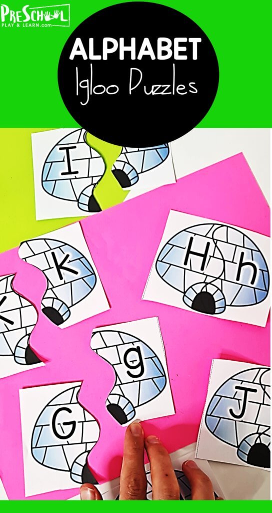 Preschool ABC Igloo Puzzles. #freealphabetgames #printablealphabetgames #preschoolalphabetgames  #freehomeschooldeals #fhdhomeschoolers