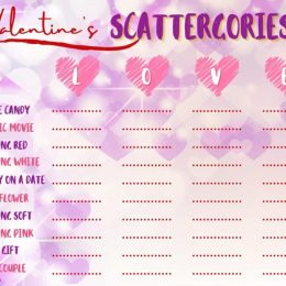 Scattergories for Valentine's Day. #printablegames #valentinesdayactivities #thinkinggamesforkids #freehomeschooldeals #fhdhomeschoolers