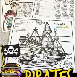 Parts of Speech Pirate Printables. #partsofspeechworksheets #freelanguageartsprintables #nounsandverbsworksheets #freehomeschooldeals #fhdhomeschoolers