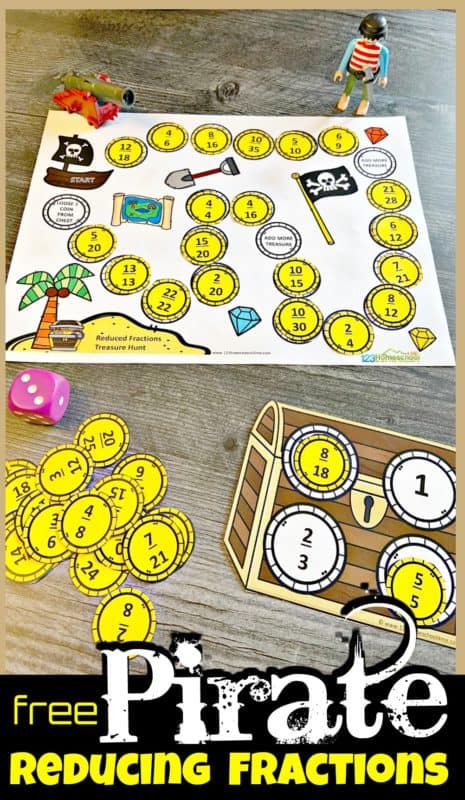 Pirate Fractions Math Game. #freefractionsgame #freemathgames #printablemathgames #freehomeschooldeals #fhdhomeschoolers