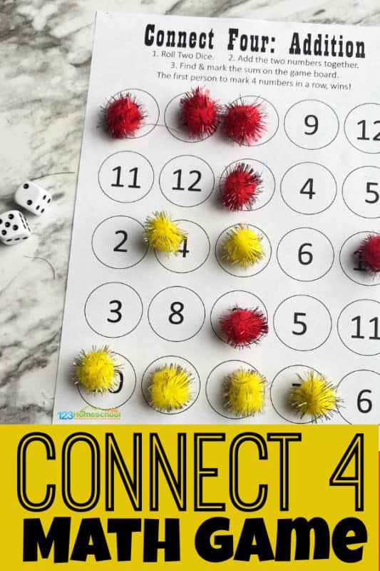 Free Connect 4 Math Game. #freehomeschooldeals #fhdhomeschoolers #connectfourmathgame #connectfourprintable #mathgme #mathprintables