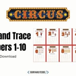 Circus Number Tracing Worksheets. #preschoolmath #preschoolworksheets #countingworksheets #freehomeschooldeals #fhdhomeschoolers