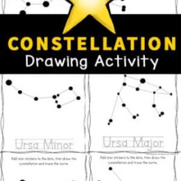 FREE Constellation Drawing Activity. #freehomeschooldeals #fhdhomeschooelrs #constellationsactivity #constellationsdrawing