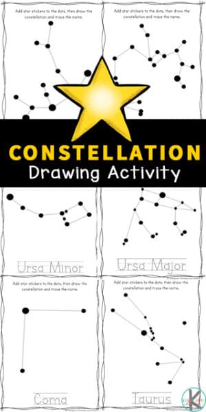 FREE Constellation Drawing Activity. #freehomeschooldeals #fhdhomeschooelrs #constellationsactivity #constellationsdrawing
