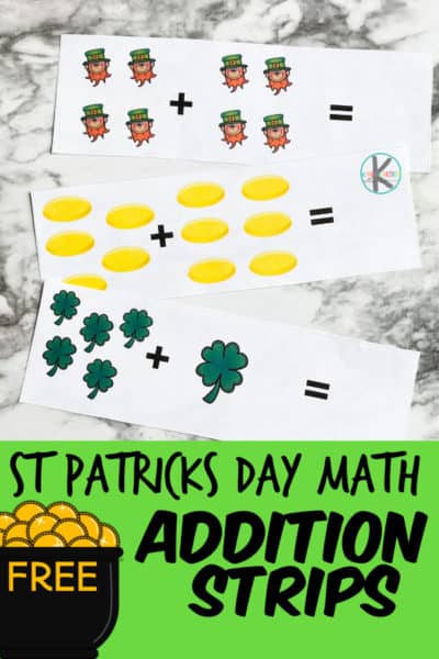 FREE Simple Addition Strips. #freehomeschooldeals #fhdhomeschoolers #stpatricksdaymath #stpatricksdayadditionstrips #additionstrips #additionpractice