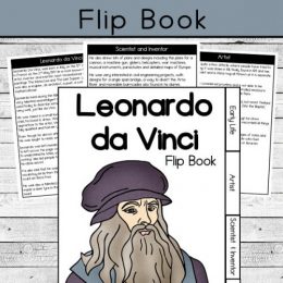 FREE Leonardo Da Vinci Flip Book. #freehomeschooldeals #fhdhomeschoolers #davinciflipbook #artistflipbook #leonardodavinciprintable #davinciprintable