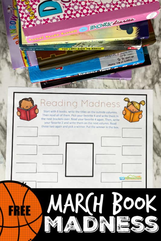 FREE March Book Reading Template. #fhdhomeschoolers #freehomeschooldeals #Marchbookmadness #Marchprintables #basketballprintables #readingtemplate