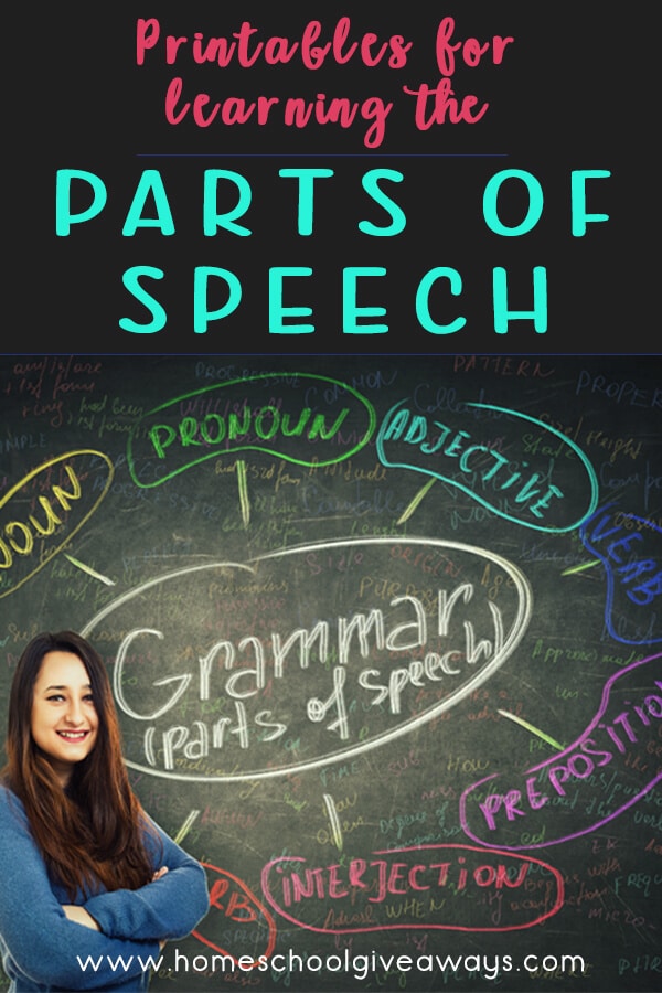 Parts of Speech FREE Printables. #freehomeschooldeals #fhdhomeschooelrs #partsofspeech #partsofspeechprintables #grammarprintables
