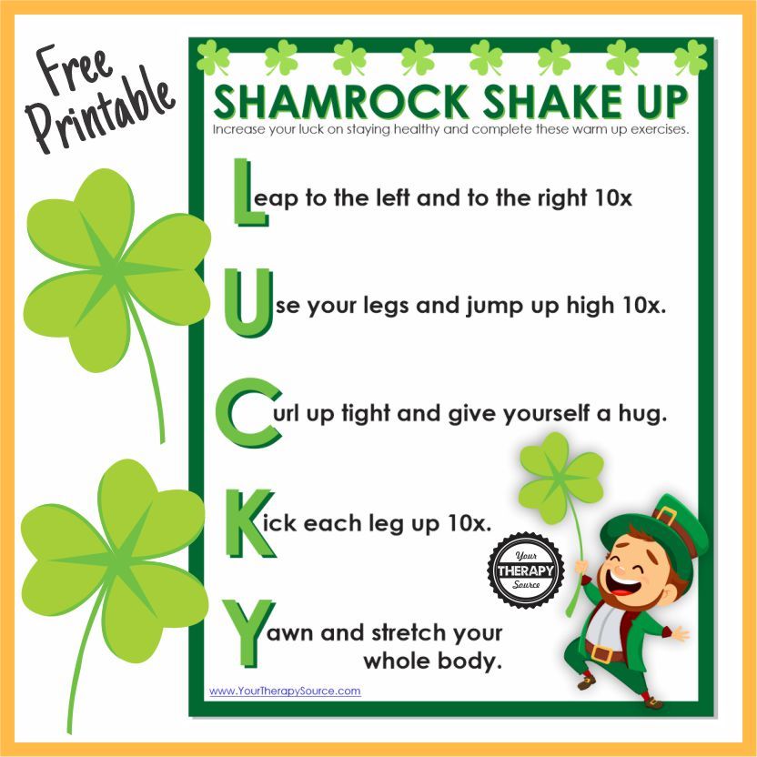 FREE Brain-Break Shamrock Printable. #fhdhomeschoolers #freehomeschooldeals #shamrockprintables #brainbreaks #brainbreakprintables