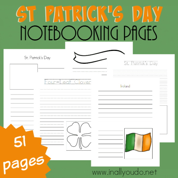 St. Patrick’s Day FREE Notebooking pages. #fhdhomeschoolers #freehomeschooldeals #stpatricksdaypages #notebookingpages #stpatricksnotebookingpages