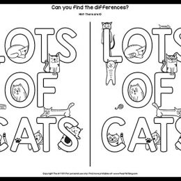 Spot the Difference Cat Worksheet. #freehomeschooldeals #fhdhomeschoolers #catworksheets #catprintables #spotthedifference