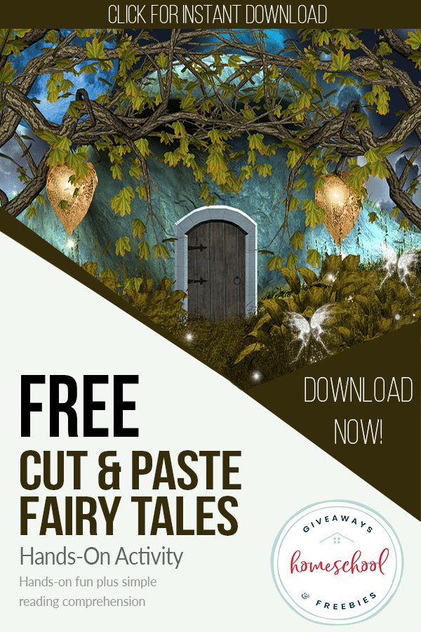 FREE Fairy Tales Cut & Paste Activity. #freehomeschooldeals #fhdhomeschoolers #cutandpasteactivity #cutandpaste #fairytaleprintables #fairytaleactivity
