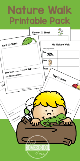 FREE Nature Walk Worksheets. #freehomeschooldeals #fhdhomeschoolers #naturewalks #naturewalkworksheets #naturewalkprintablepack