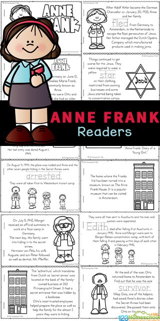 FREE Printable Anne Frank Reader. #freehomeschooldeals #fhdhomeschoolers #AnneFrankreader #annefrankprintable