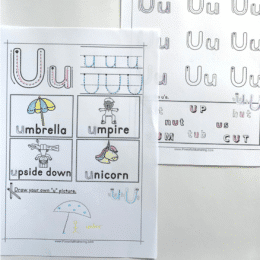 Letter-U FREE Tracing Worksheet. #freehomeschooldeals #fhdhomeschoolers #letteruworksheets #letterutracingpages #lettertacing #letterworksheets