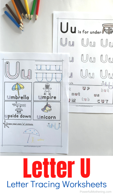 Letter-U FREE Tracing Worksheet. #freehomeschooldeals #fhdhomeschoolers #letteruworksheets #letterutracingpages #lettertacing #letterworksheets
