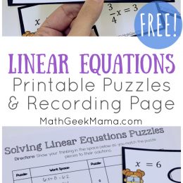 FREE Linear Equations Puzzles. #freehomeschooldeals #fhdhomeschoolers #linearequationpuzzles #equationpuzzles #linearequations