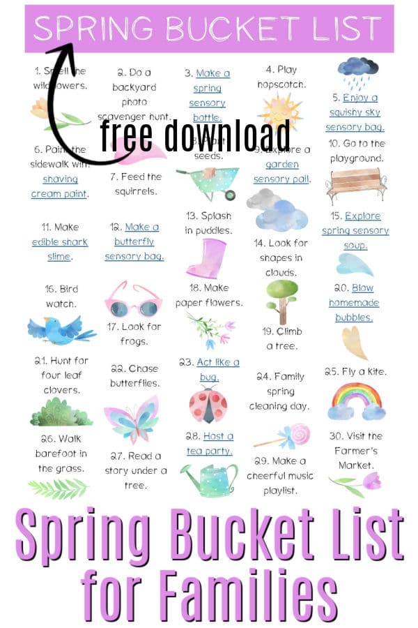 Free Printable Spring Bucket List. #freehomeschooldeals #fhdhomeschoolers #springbucketlist #bucketlistforspring #springtimebucketlist #springprintable