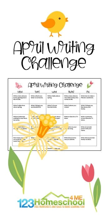 FREE April Writing Prompts. #freehomeschooldeals #fhdhomeschoolers #aprilwritingprompts #writingprompts #aprilprintables