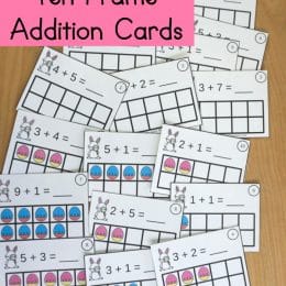 FREE Easter Addition Cards. #freehomeschooldeals #fhdhomeschoolers #tenframemath #additioncards #tenframeaddition