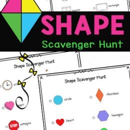 Kids' Scavenger Hunt with Shapes. #freehomeschooldeals #fhdhomeschoolers #learningaboutshapes #preschoolscavengerhunt #shapescavengerhunt