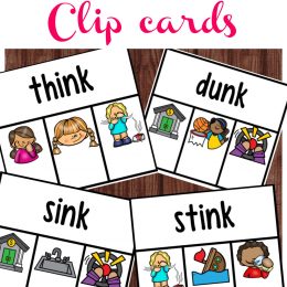 ending blend "nk" clip cards with colorful fun kids images with text overlay