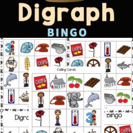 digraph images on a BIngo game with large pirate ship image and text overlay