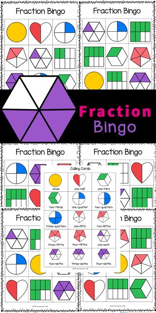 Free Fractions Bingo Activity. #freehomeschooldeals #fhdhomeschoolers #studyingfractions #fractionsgame #freemathgames