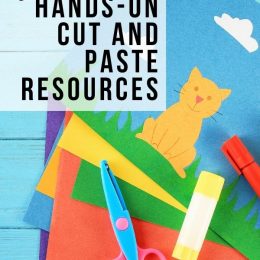 cut an dpaste activity of colored papers with scissors and gluestick