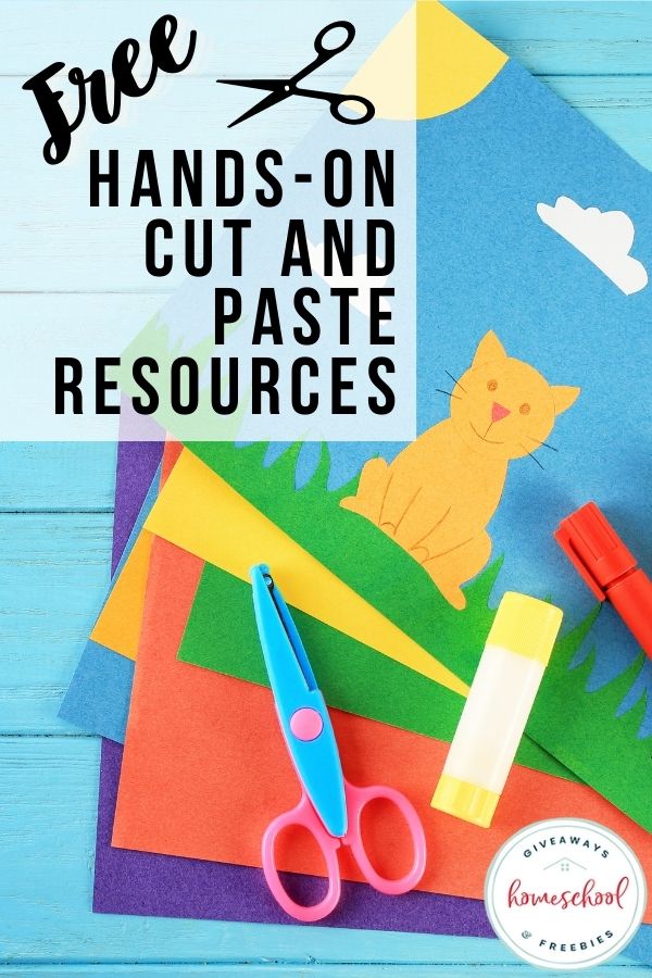 cut and paste colorful paper of a cat and background with scissors and glue