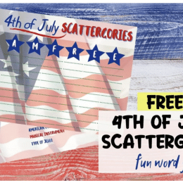 Fourth of July Scattergories Game. #freehomeschooldeals #fhdhomeschoolers #holidaygames #printablescattergoriesgame #freescattergoriesgame