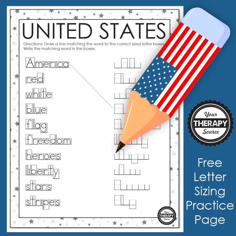 pencil with flag on the letter sizing worksheet